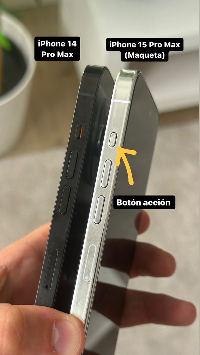 TuAppleMundo's tweet photo. ⚠️ Aquí os dejo las diferencias en diseño entre el iPhone 15 Pro Max y el iPhone 14 Pro Max 🆚

*Lo que tengo es una maqueta*

#AppleEvent https://t.co/xVj8b77ntd
