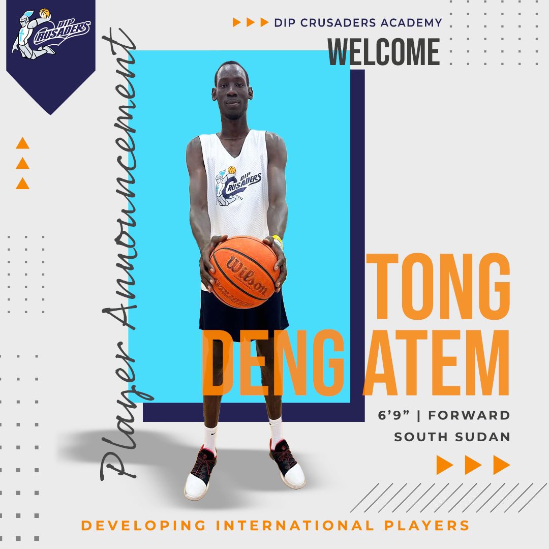 DIPCrusaders's tweet photo. DIP Crusaders Academy welcomes…

Tong Deng Atem

Forward | 6’9” | South Sudan 🇸🇸 

#DIPCrusaders #DIP #DIPAcademy #CrusadersInternational #DevelopingInternationalPlayers #WinForSouthSudan https://t.co/3t68C8TEJ3