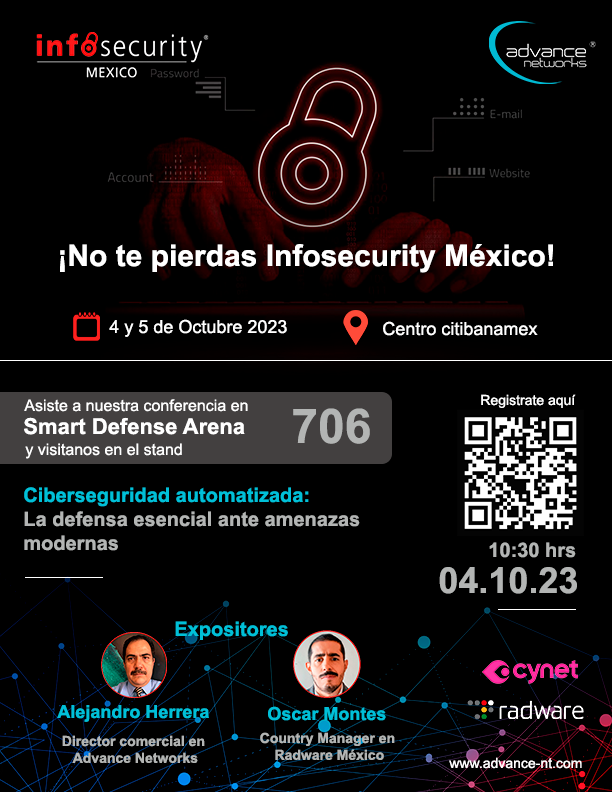 AdvnceNetworks's tweet photo. ¿Ya te registraste a #InfosecurityMexico 2023?
Te esperamos este 4 y 5 de octubre en Centro citibanamex de 09:00 a 19:00 hrs.
#AdvanceNetworks te invita
Registro: https://t.co/aOeH37GdXj
#ciberseguridad #cynet #radware https://t.co/BDHKby2NCA