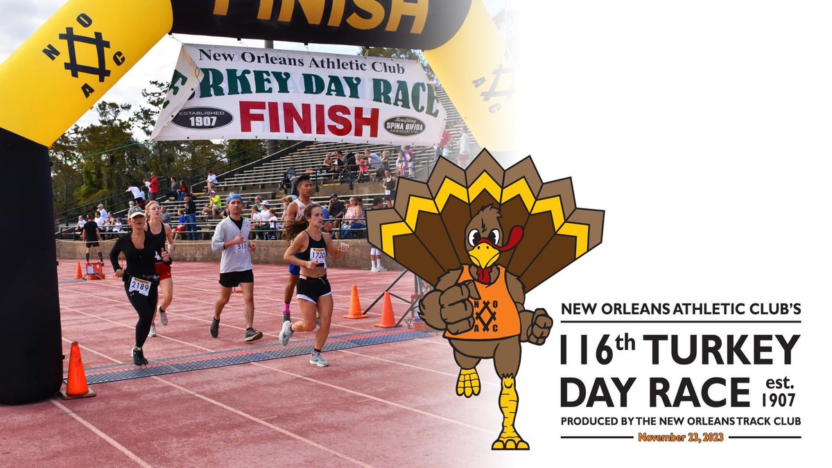 runNOTC's tweet image. Registration is OPEN for the 116th Annual Turkey Day Race! Produced by the @TheNOAC, the annual event is one of the oldest, continuously held non-marathon races in the U.S. Proceeds benefit Spina Bifida of Louisiana. Get signed up early and SAVE! turkeydayrace.com #runNOLA