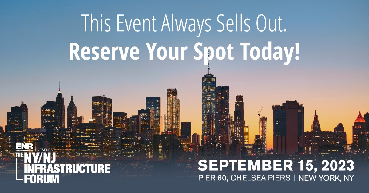 ENR #NYNJInfrastructureForum is this week! Spots are limited so register now to network with dozens of government and company leaders to gain insights on partnership opportunities. brnw.ch/21wCtCS