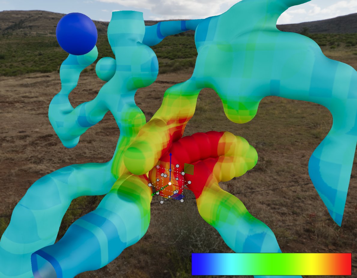 galloscript's tweet image. Measuring how many SDF primitives are contributing to each leaf voxel, red is 20 or more (of 97). I think this is the key to optimize the sparse voxel tree generation, but still has to create a filtered list efficiently to shorten the loop🤯any suggestions? #OpenGL #Graphics #Gfx