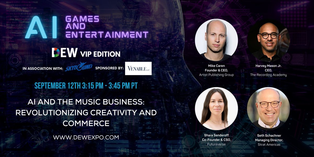 Talking AI and music tmrw with some of the best in the biz. 🎵💫 <a href="/dewexpo/">Digital Entertainment World</a>