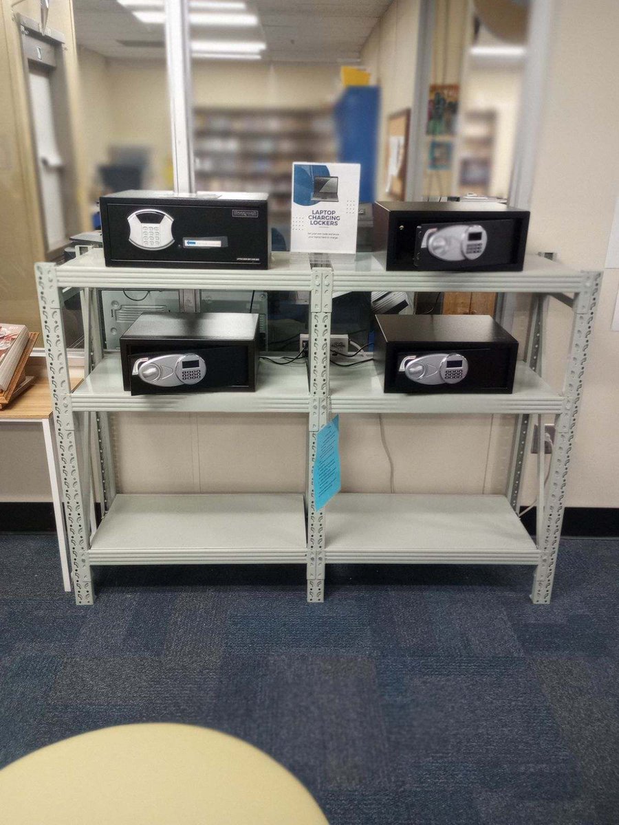 The SCHS Media Center now has 4 laptop "lockers" where students can securely leave their laptops to charge!