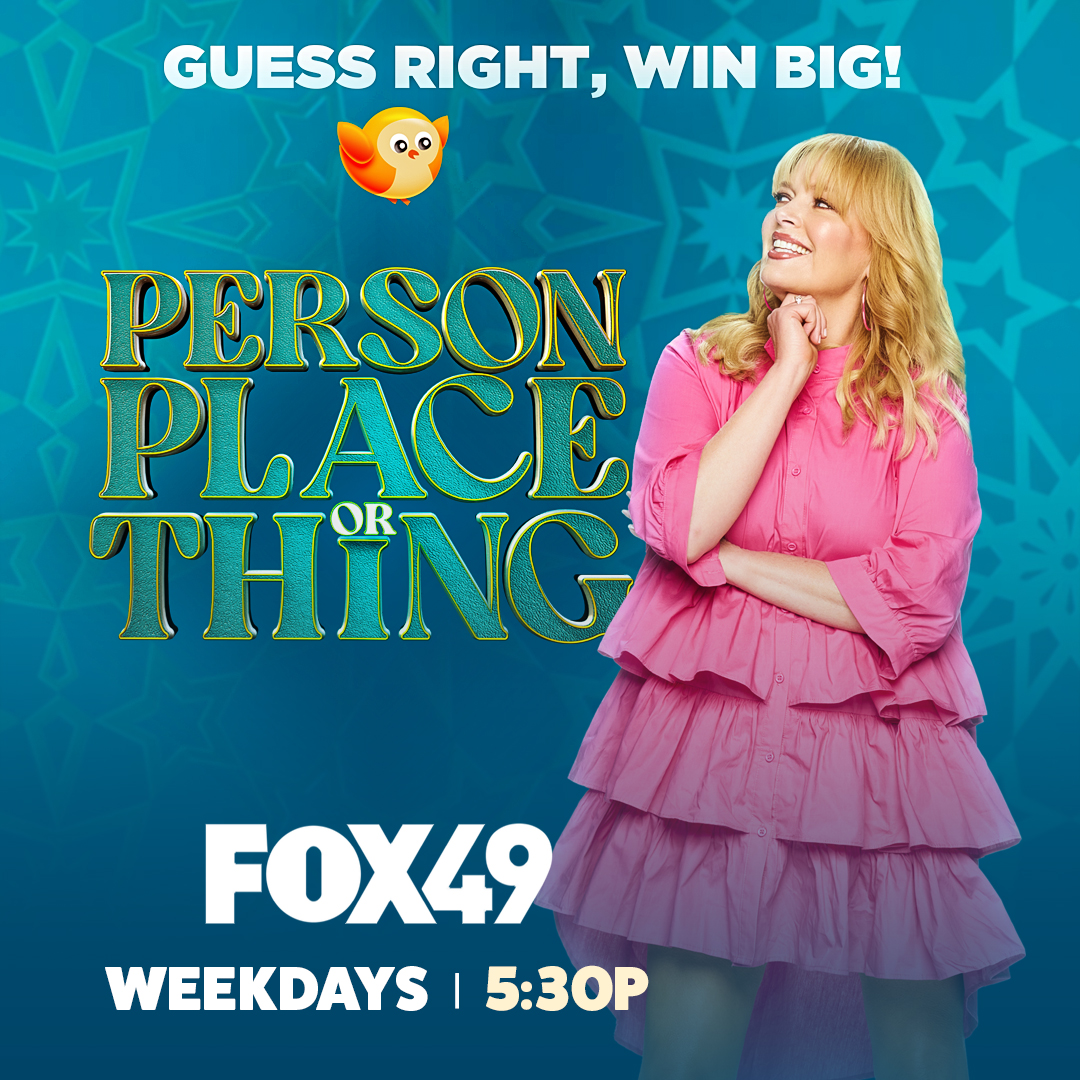 FOX49_ETWC's tweet image. It’s PREMIERE WEEK for our favorite NEW game show @PersonPlaceThng hosted by #MelissaPeterman! Not only is it a cute show w/ clues, hilarious guesses &amp;amp; exclusive offers w/ an adorable bird… YOU can also WIN prizes daily. Watch, Play &amp;amp; Win TODAY! #personplaceorthing #foxfirstrun