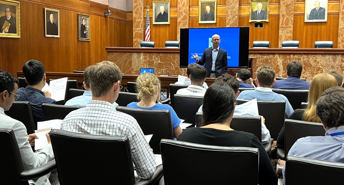The Court's law clerks are prepped for the start of oral arguments tomorrow. Today, they reviewed the Court's process for accepting and reviewing petitions led by Clerk of Court <a href="/blakeahawthorne/">Blake Hawthorne</a>.