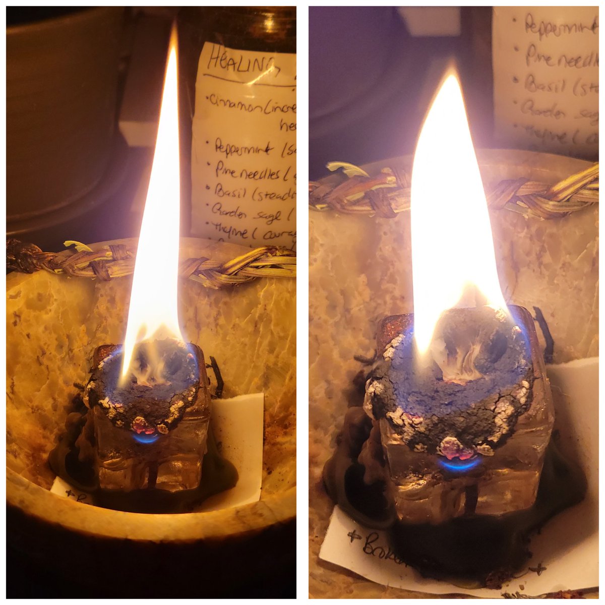 Worked a healing spell awhile ago, and the candle had the most interesting reaction, an air current or draft formed under the flame that swirled smoke into almost an endless cycle. (Only sharing as the spell has run its course) #witchcraft #witches #witchesoftwitter #witchtwt