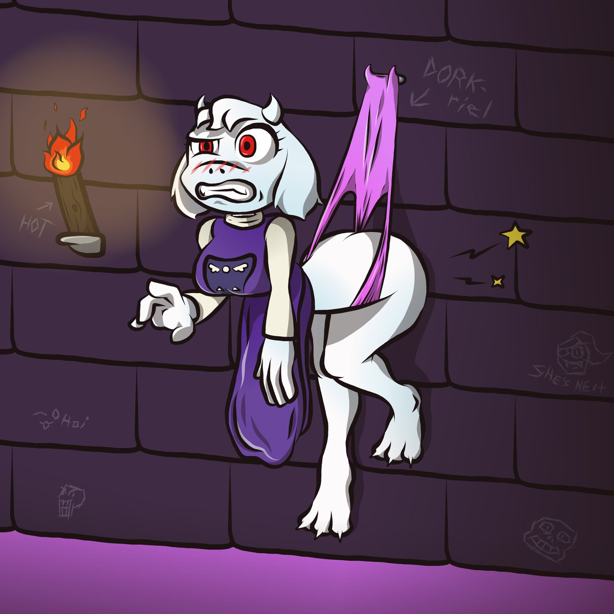 PinkValleri's tweet photo. Remaster of an old drawing, said drawing being Toriel receiving a hanging wedgie in pinky granny panties. #wedgie #wedgiegirl #hangingwedgie https://t.co/6cMqVgltYj