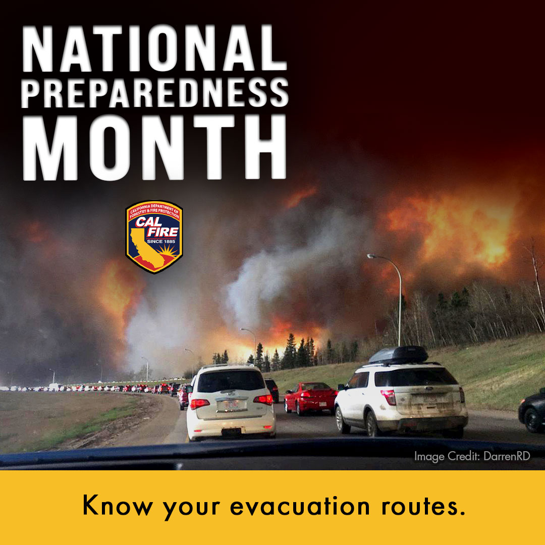 September is National Preparedness Month! Being ready is our best defense against disasters. Know your evacuation routes – they're crucial for safety, especially during wildfires. Let's prioritize this knowledge year-round! #NationalPreparednessMonth