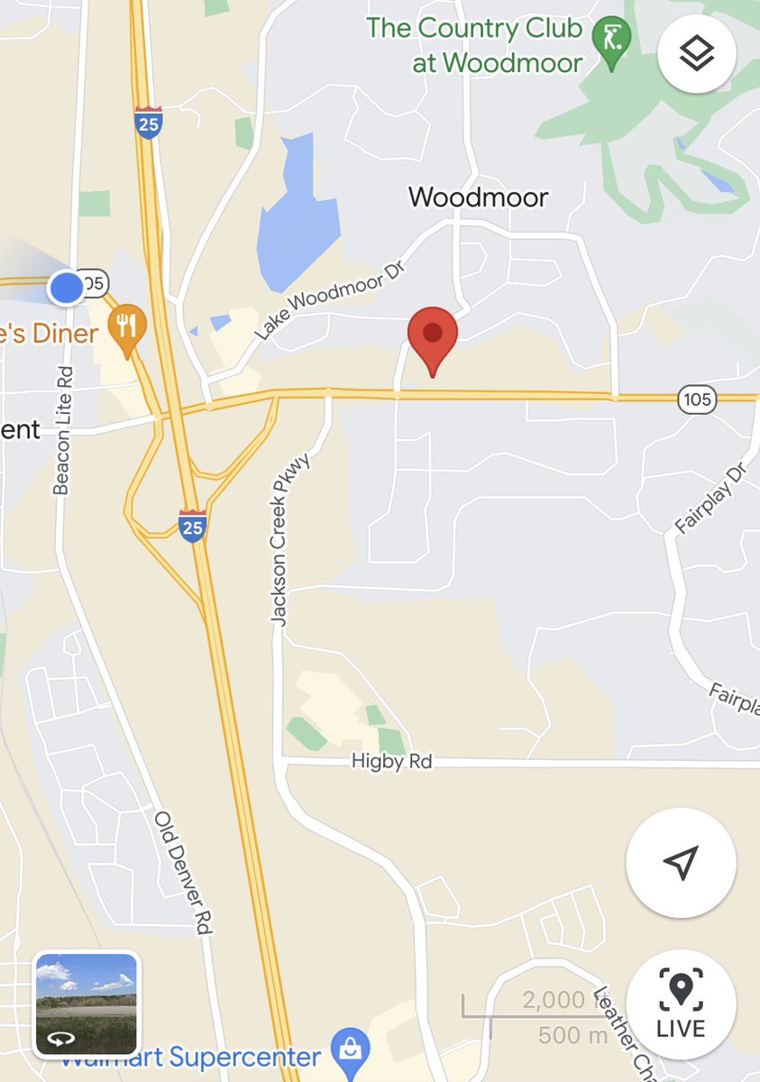 Event and traffic update. A gas line has accidentally been cut near Highway 105 between Jackson Creek Parkway and Monument Academy west campus. The road is closed. Emergency personnel on scene. Please avoid the area.