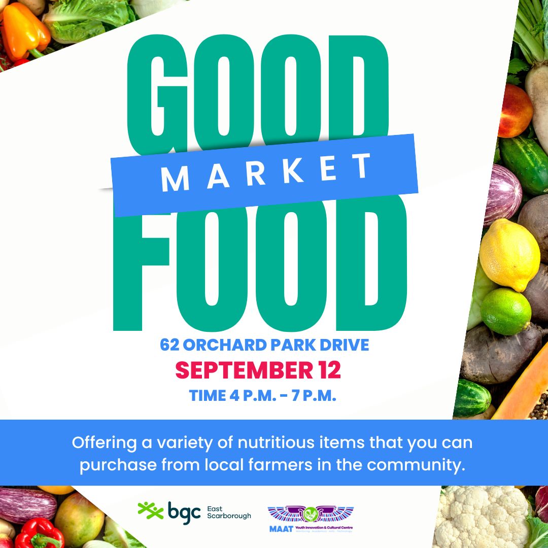 🚨 EVENT ALERT 🚨

Join us TOMORROW for our Good Food Market at our MAAT Cultural and Innovation Centre, showcasing local food farmers from the community.

⏰: 4pm - 7pm
📍: 62 Orchard Park Drive

Learn More: esbgc.ca/campaigns-and-…