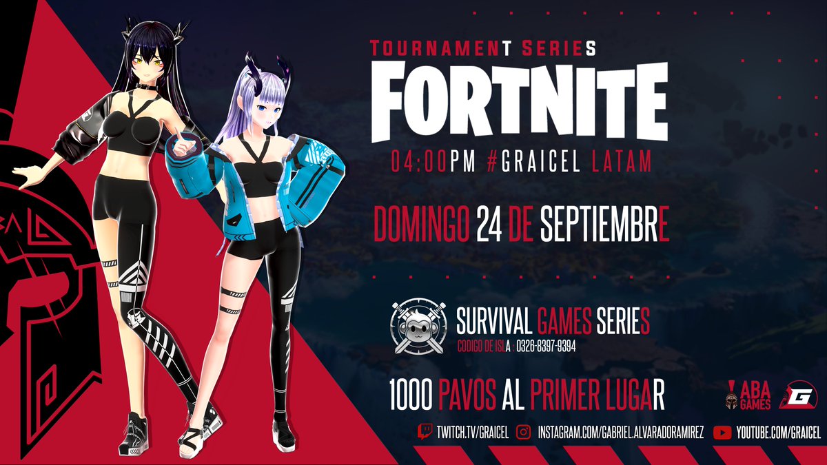 Graicel y ABA Games los invita a este Segundo Torneo de la Season 4 Capitulo 4 de Fortnite
Entrada Gratuita
1000 Pavos al PRIMER Lugar
Registro a mi Persona: +50660199793 O facebook.com/gabriel.alvara… mensaje
Transmisión en Vivo por nuestro Canal de Twitch:
twitch.tv/graicel