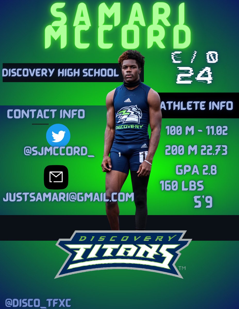 Disco_TFXC's tweet photo. C/O 24 (unsigned) Sprinter Samari McCord a senior leader who will have a GREAT upcoming season ! Interested coaches please feel free to DM or reply with email/ questionnaires @sjmccord_ #RecruitTheDisco 💚💙 https://t.co/FwS9KPp26G