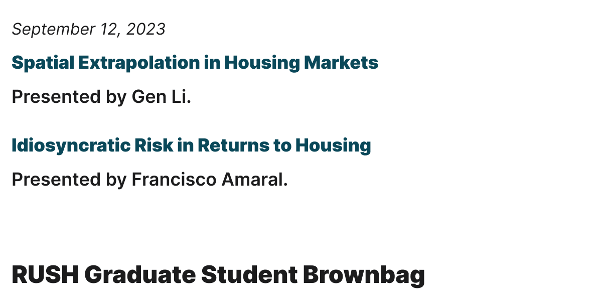 Tomorrow, September 12th at 2pm EST, we are starting our brownbag series with two papers about housing markets!!

Sign-up to Attend:  us02web.zoom.us/meeting/regist…

Full Schedule:   rush-brownbag.netlify.app