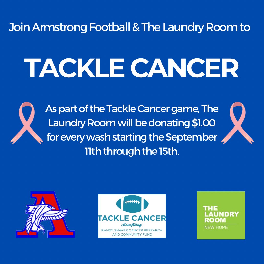 AHS Falcon Football (@ahs_falconfb) on Twitter photo The Laundry Room in New Hope is partnering with us as we #TackleCancer and will be donating $1.00 for every wash this week, Sept 11-15. So head over to The Laundry Room to wash your laundry while supporting the Randy Shaver Cancer Research & Community Fund. <a href="/HighArmstrong/">Armstrong High School Activities</a> <a href="/RSCRCF/">Randy Shaver Fund</a> The Laundry Room in New Hope is partnering with us as we #TackleCancer and will be donating $1.00 for every wash this week, Sept 11-15. So head over to The Laundry Room to wash your laundry while supporting the Randy Shaver Cancer Research & Community Fund. <a href="/HighArmstrong/">Armstrong High School Activities</a> <a href="/RSCRCF/">Randy Shaver Fund</a>
