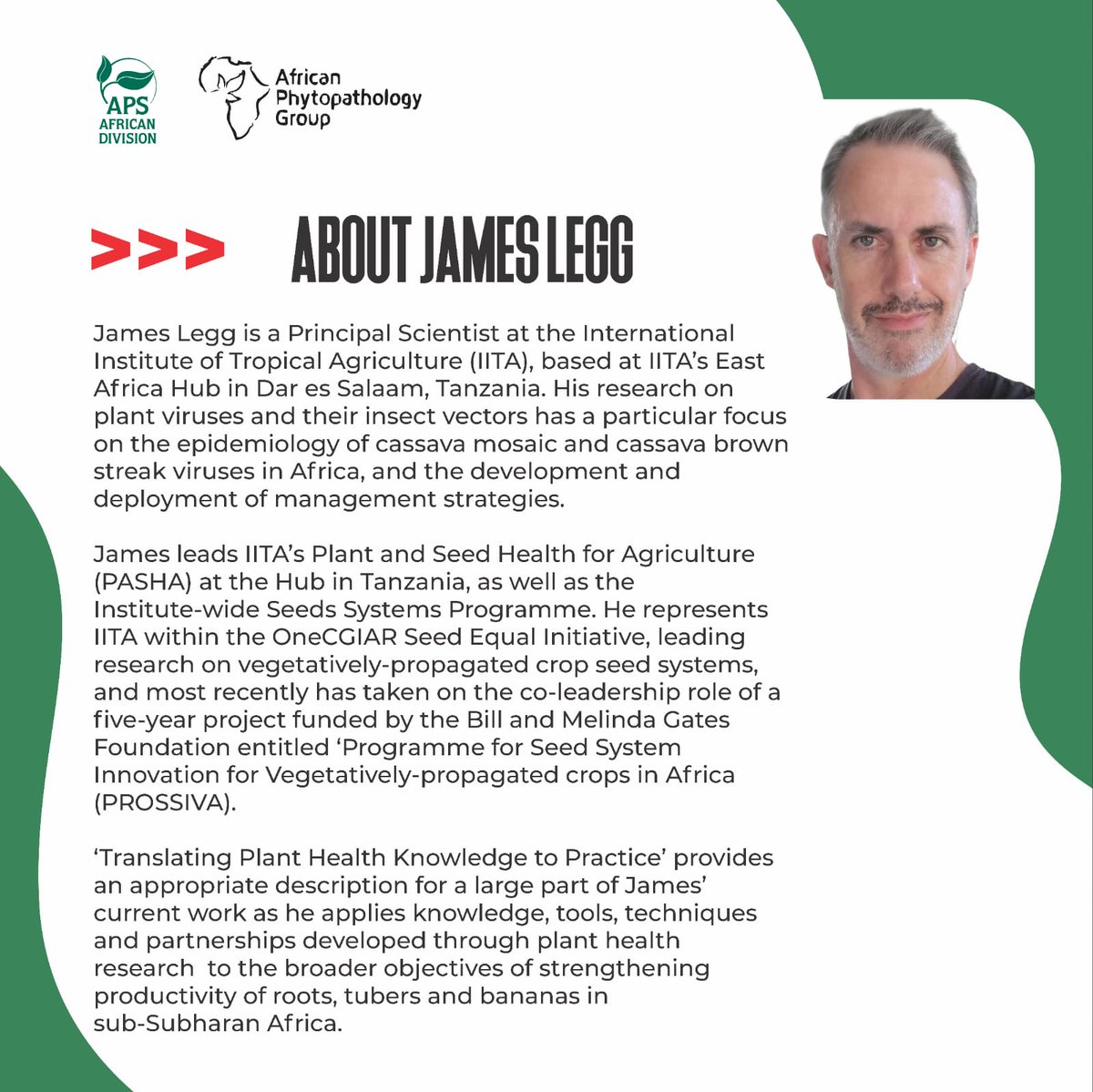 Our annual conference meeting will hold on Friday 15/9/2023. Get to know our invited guest speaker @jamesplegg. Registration is still ongoing and it's free for all. You can register here 👇 apsnet.org/members/commun… #plantpathAfrica