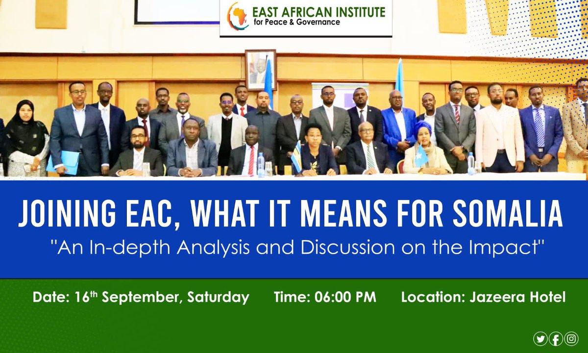 Don’t miss this exceptional and eye-fetching event where many experts on the subject matter will be attending. 5 days from now on, the East African Institute for Peace and Governance @EAInstitute_ will be hosting this conglomeration titled “Joining EAC, what it means for…