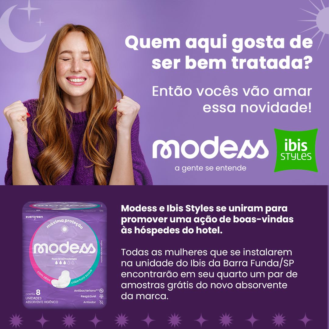 modessbrasil's tweet photo. O hotel Ibis Styles e Modess se uniram para promover uma ação de boas-vindas às hóspedes.

Todas as mulheres que se instalarem na unidade do hotel na Barra Funda/SP encontrarão em seu quarto um par de amostras grátis do absorvente da marca.
#modessbrasil #ibisstyles #accor https://t.co/GDpkuBpMHB