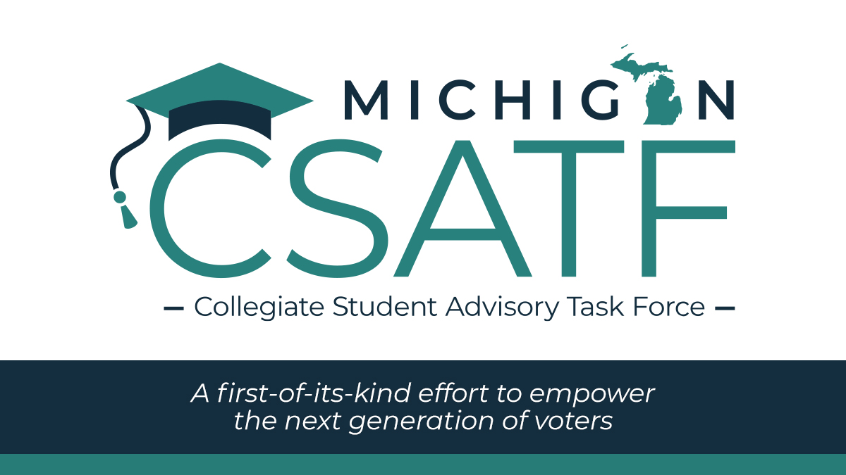 Students interested in serving on the Michigan Collegiate Student Advisory Task Force to improve youth voter engagement &amp; civic participation are encouraged to apply by the Sept. 15 deadline. michigan.gov/sos/resources/…

<a href="/MASUmichigan/">MASU</a> 
<a href="/MICUMichigan/">MICU</a> 
<a href="/MI_Colleges/">Michigan Colleges Alliance</a> 
<a href="/MIColleges/">MCCA</a>