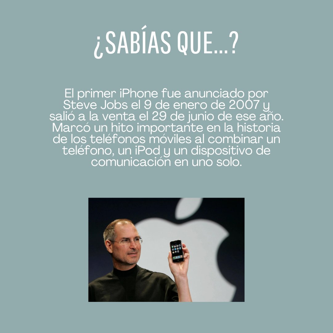 itreetraining's tweet photo. ¡El iPhone revolucionó el mundo! 📱🌍
A un día de ser presentado los nuevos iPhones recordemos un poco de su historia.

#iPhone15 #iPhone15ProMax #iPhone15Pro #AppleEvent #Innovación #Tecnología https://t.co/WDfT4SQhYS