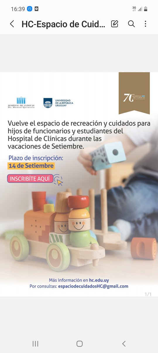Espacio de recreación y cuidados  en el <a href="/hcmquintela/">Hospital de Clínicas Dr. Manuel Quintela</a>. 
<a href="/UthcPitcnt/">UTHC-PITCNT</a> <a href="/smuruguay/">Sindicato Médico del Uruguay (SMU)</a> <a href="/adurmedicina/">ADUR Medicina</a>
