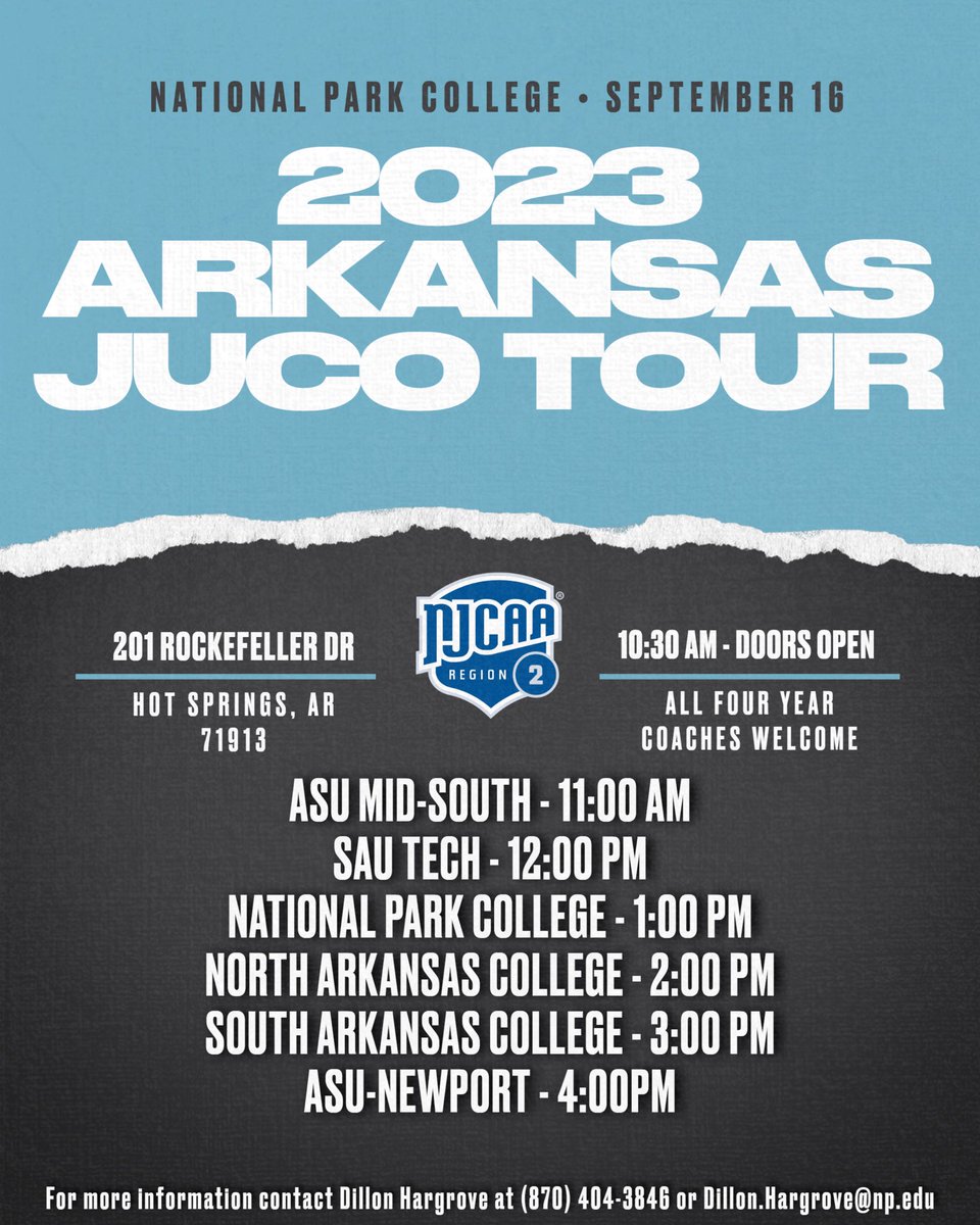 📢4-Year Basketball Coaches! This Saturday, Sep. 16th in Hot Springs is an excellent opportunity to see the immense juco talent in Arkansas Region 2.
Text (417-840-6588) or e-mail (jhunter@northark.edu) me for player details on our 23-24 Northark squad prior to the event.