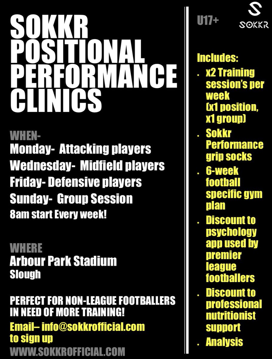 Sokkrofficial's tweet photo. Starts Friday👉🏻
DM for info
#1to1 #positionaltraining #coaching #football #nonleague #sokkr https://t.co/MWjuRyURVO