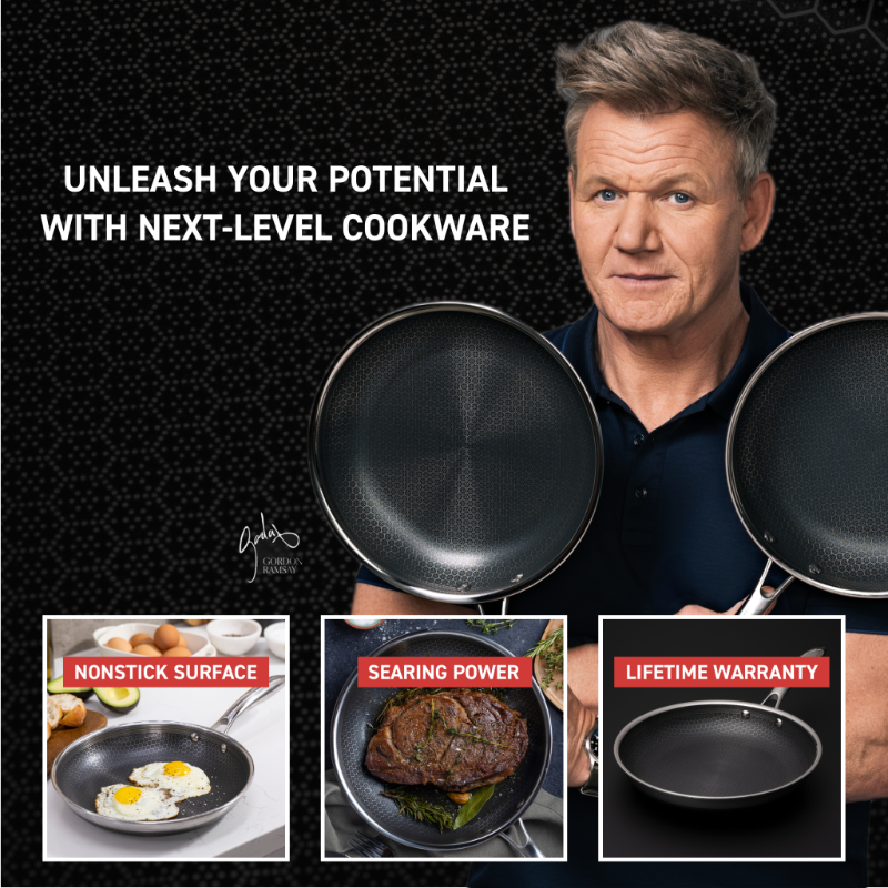 hexclad's tweet photo. It's time to cook like @GordonRamsay with HexClad Hybrid Cookware.