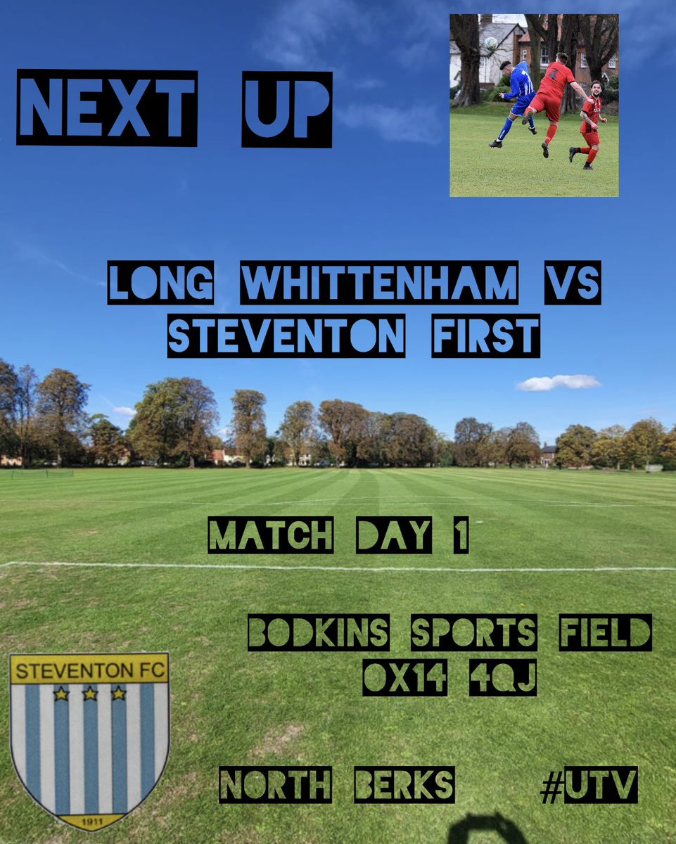 We’re back⚽️

First team begin the league campaign against <a href="/LongWittenhamFC/">Long Wittenham FC</a> 

<a href="/NorthBerks/">NorthBerks</a> 

UTV