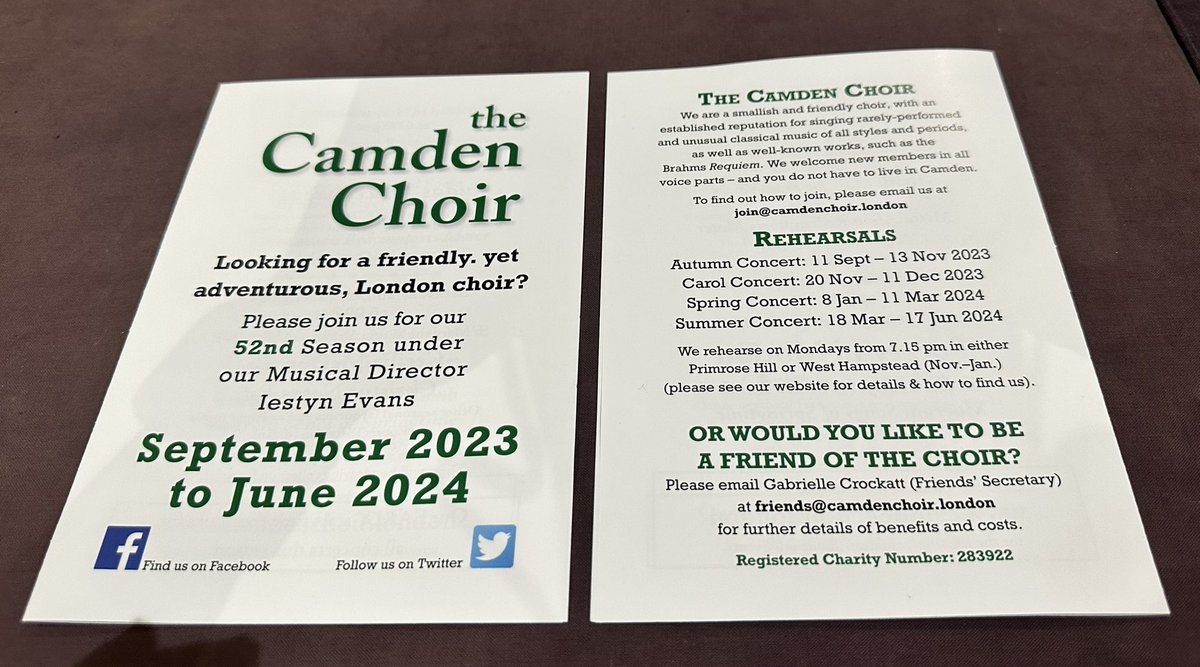 We have an exciting year of concerts ahead.  If you’d like to sing with us please come along on a Monday evening.