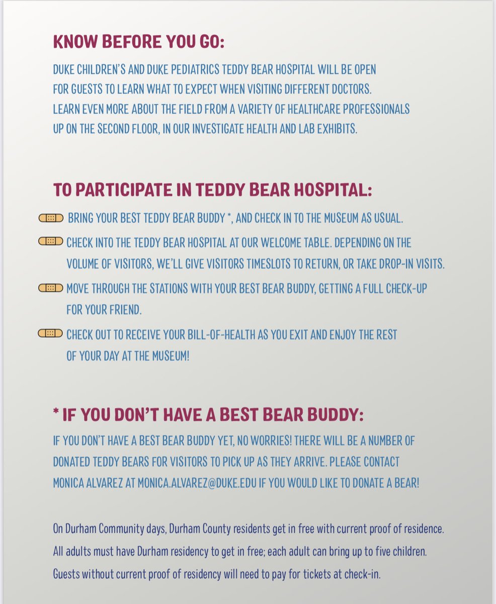 mia mallory (@miaatl1) on Twitter photo We are excited to invite you to our ā¦<a href="/Duke_Childrens/">Duke Children's</a>ā© Teddy Bear Hospital on 9-24 at ā¦@lifeandscienceā© here in Durham. All Durham county residents get in free. See you soon! We are excited to invite you to our ā¦<a href="/Duke_Childrens/">Duke Children's</a>ā© Teddy Bear Hospital on 9-24 at ā¦@lifeandscienceā© here in Durham. All Durham county residents get in free. See you soon!