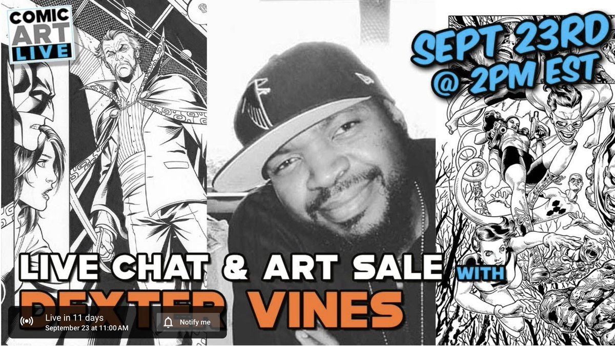 In just 12 days, friends! A great LIVE art chat and art SALE with @DexstarInks and @comicartfans! Set your reminder NOW, and don't miss out Sep. 23! GO: youtube.com/watch?v=JZDhFQ…