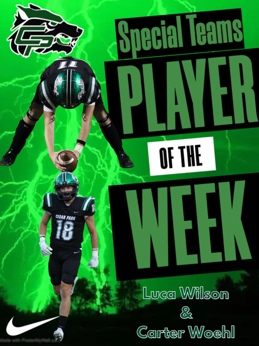 Congratulations to our Week 3 PLAYERS OF WEEK for their performances in last Fridays Game against Round Rock‼️🐺 @CoachQCPProud @LISD_AD @CedarParkFB #OneStandard #Attack