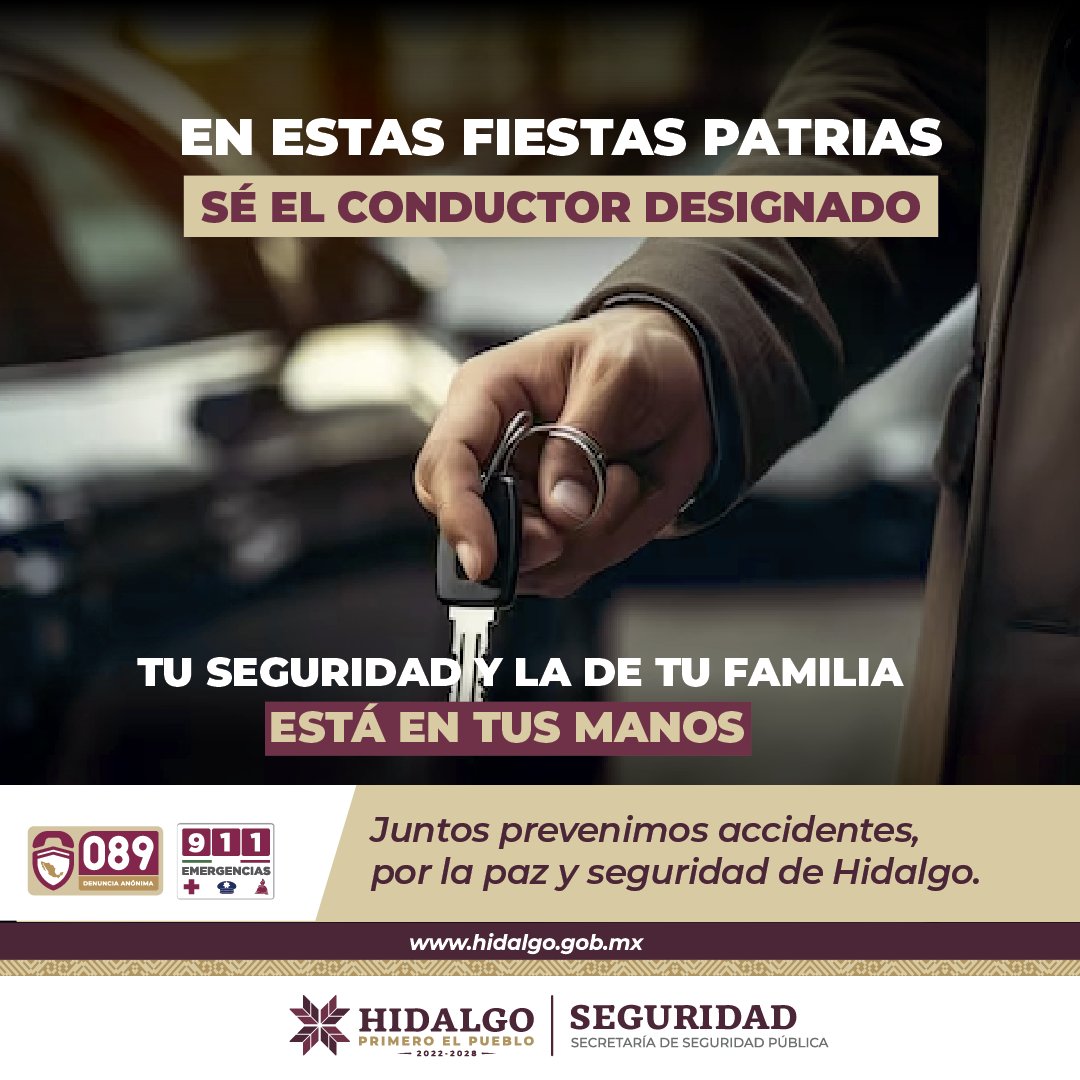enfasisnoticias's tweet photo. ¡En Hidalgo celebramos en un ambiente de paz!
En estas #FiestasPatrias, disfrutemos con responsabilidad y seguridad.
Ante cualquier DENUNCIA, llama a la línea #PROCURATEL 800 912 1314.
#PrimeroElPueblo https://t.co/TDTY8qeQck