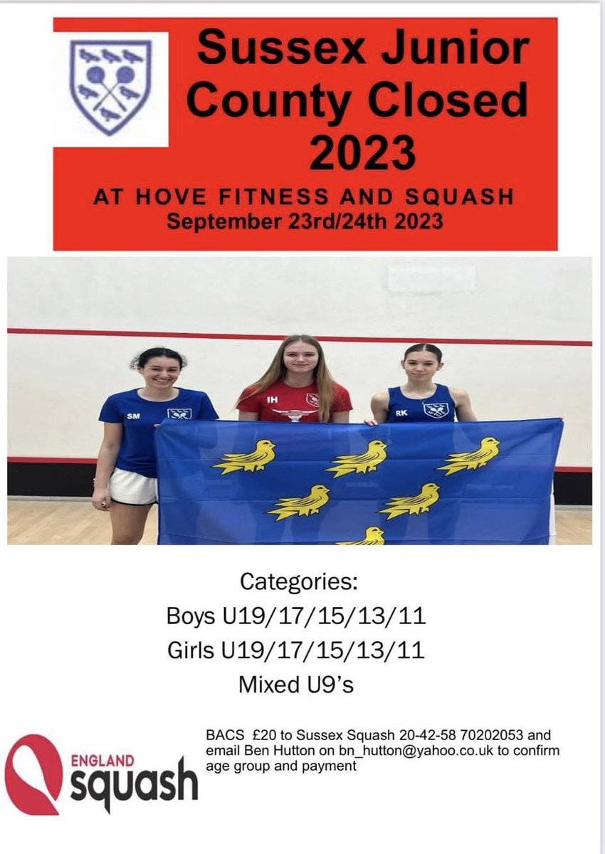 Sussex County Junior Closed 2023. Enter now for a great weekend of squash