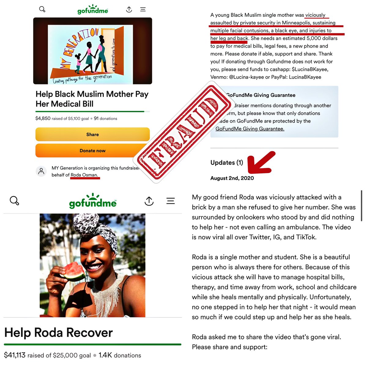 celebriD's tweet photo. Joe from #gofundme finally responded to me after days of harassing  them. Roda Brick Osman’s Gofundme account is officially under investigation! Take notes ladies, if you lie on men, I will find you, and I will expose you. I won’t stop until you’re held accountable!! 

#brickgate https://t.co/DmzdhzpLNI