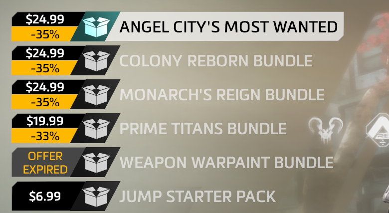 re1hera's tweet photo. were these always on sale??? I dont remember if they were??? am I loosing it??? #Titanfall2 #titanfall #savetitanfall #Respawn #ea https://t.co/bmMy2k0xgH