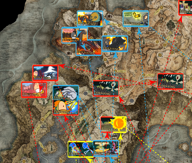 CarBotAnimation's tweet photo. We created a giant map of our Elden Ring journey so far. The map was too big to post so here are a few snippets. If you want to see the entire map click this link to our Patreon page https://t.co/aOv4QcgjCj https://t.co/YyWIrC6BnW