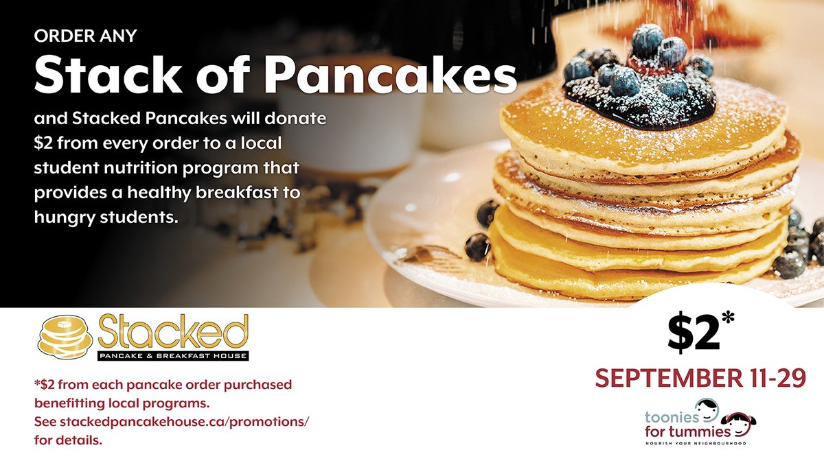 Who doesn't love PANCAKES!  🙃

For those in the Brantford area, please help support <a href="/BrantFFT/">Brant Food For Thought</a> and Stacked Pancake House's Toonies 4 Tummies campaign.  

2$ from every order will help support @RussellFalcons Student Nutrition Program.

 #RRSoneteam #loveofpancakes
