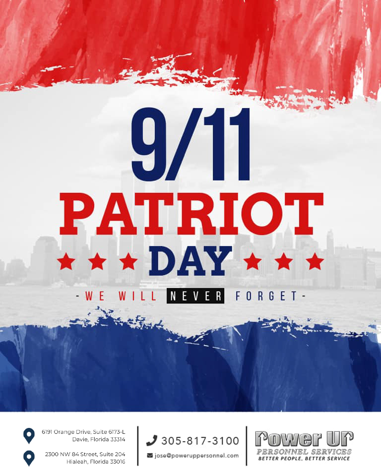 We Will Never Forget.  #fulltime #jobpost #highquality #jobopenings #staffingservices #personnel #personnelservices #services #contactus #employmentagency #jobhunt #jobseeker #contact #fulltimejob #staffing #NineEleven #neverforget #neverforgetthefallen #PatriotDay2023