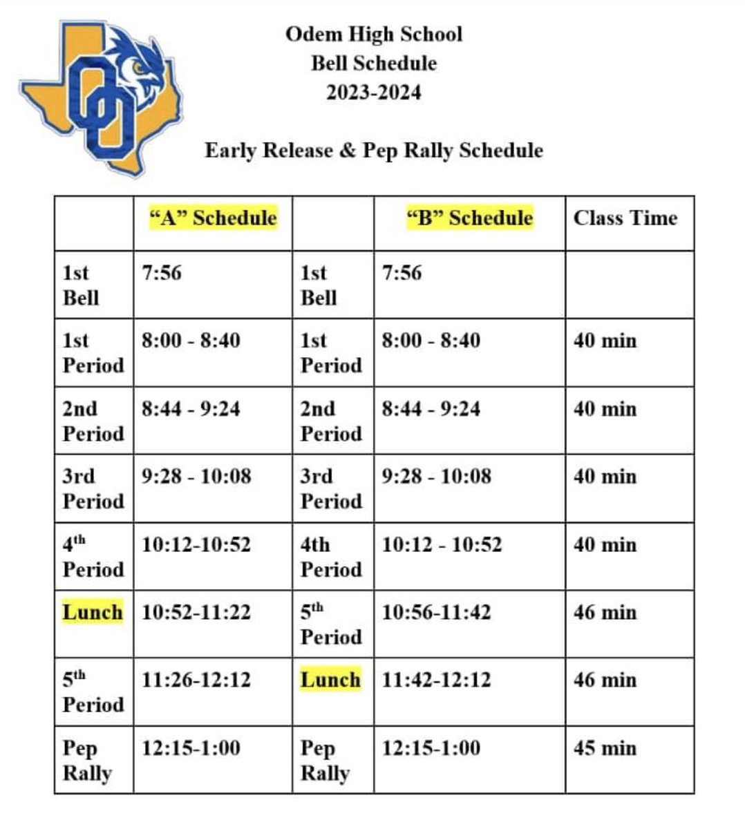 September 15th - Pep Rally schedule and early release.