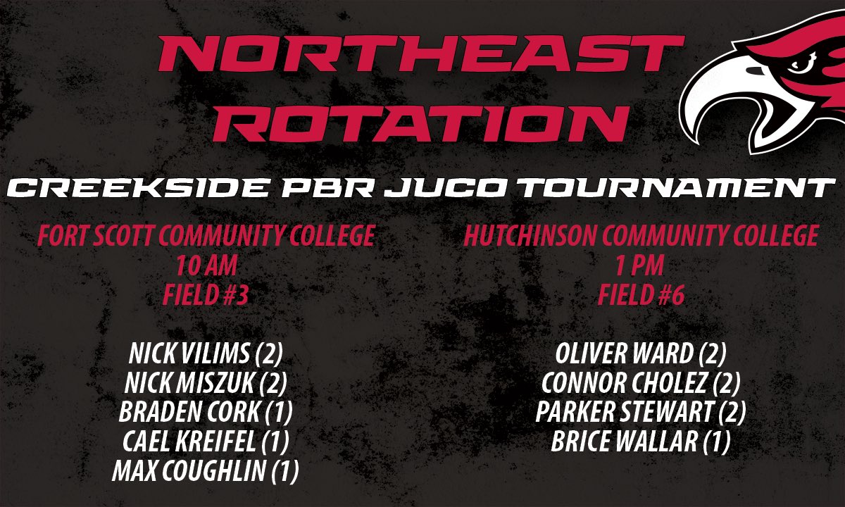 Here’s a look at our rotation for this Friday at the Creekside PBR JUCO Tournament in Parkville, Missouri!

#GoHawks 🔴⚪️⚾️