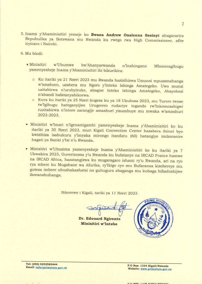 PrimatureRwanda's tweet photo. Itangazo ry'Ibyemezo by'Inama y'Abaminisitiri yo ku wa 11 Nzeri 2023 https://t.co/MNWfKZDlBG