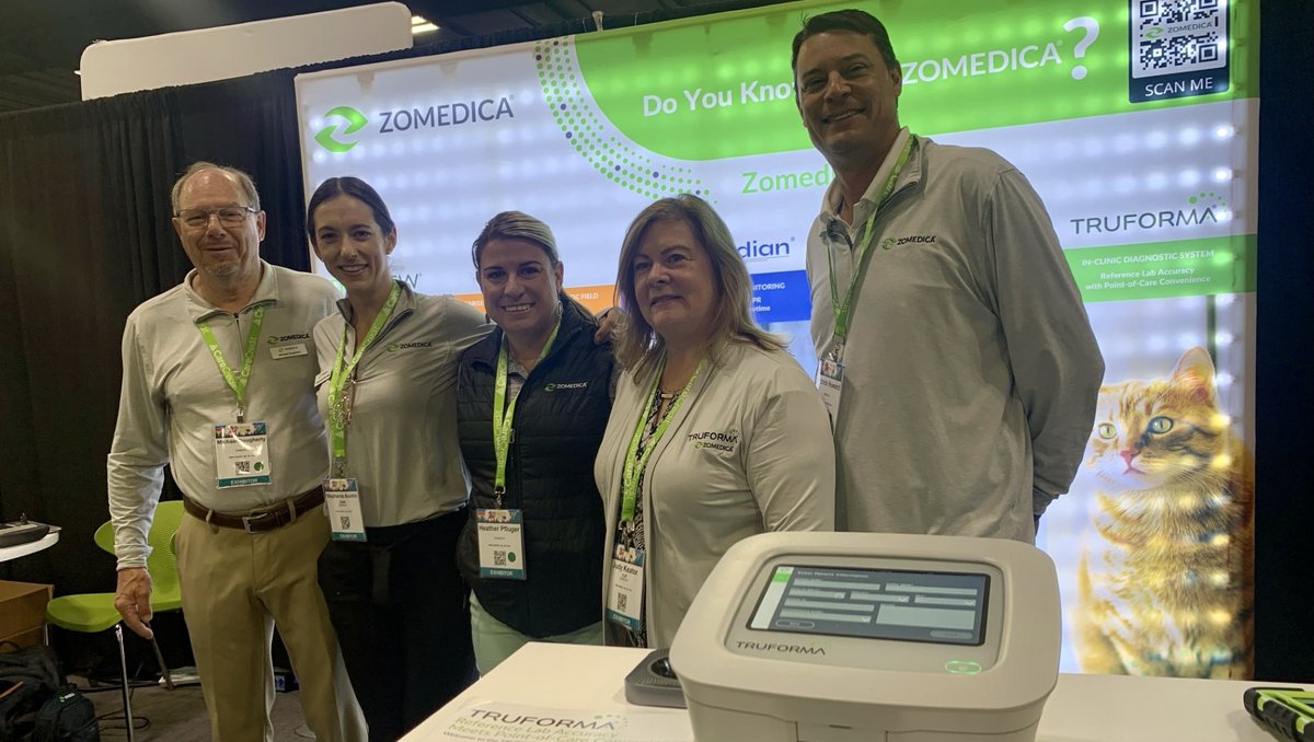 zomedica's tweet photo. Check out our amazing team at IVECCS this past weekend! We had a blast discussing our therapeutic and diagnostic products - including the brand new TRUVIEW digital microscope. Come see us at more fantastic veterinary events coming up this fall 🍁💚#zomedica #IVECCS #veterinarian https://t.co/H49QD8DBZ5