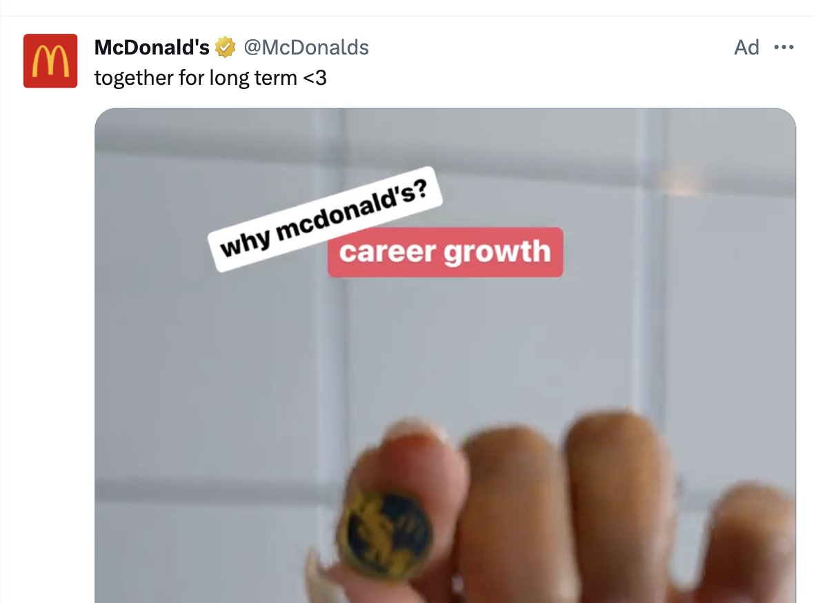 the wga strike has been going on so long that I am getting targeted ads for working at mcdonalds