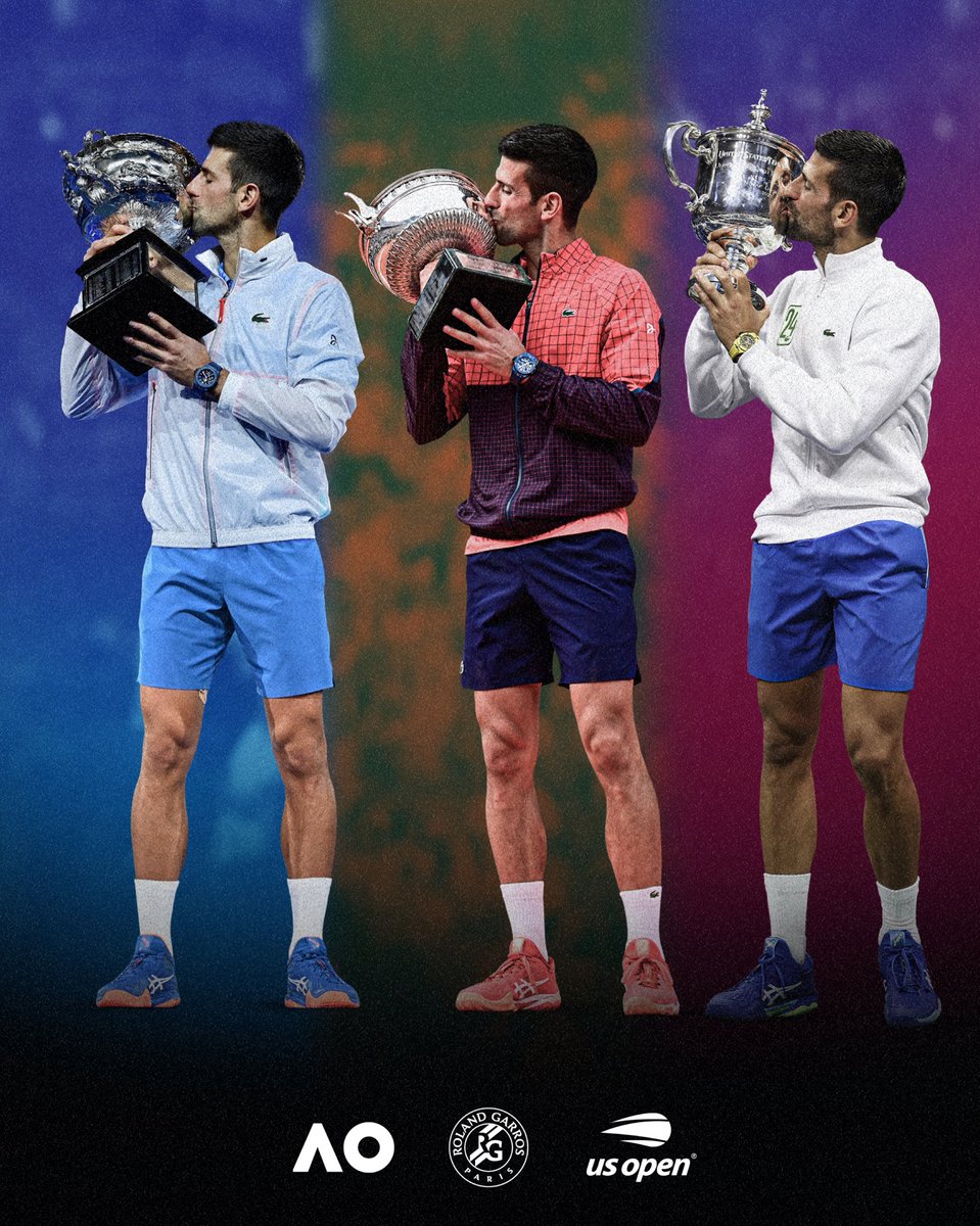 AustralianOpen's tweet photo. Three Grand Slam titles in 2023 🏆🏆🏆

Not too bad 😎 @DjokerNole https://t.co/PLareLdOsS