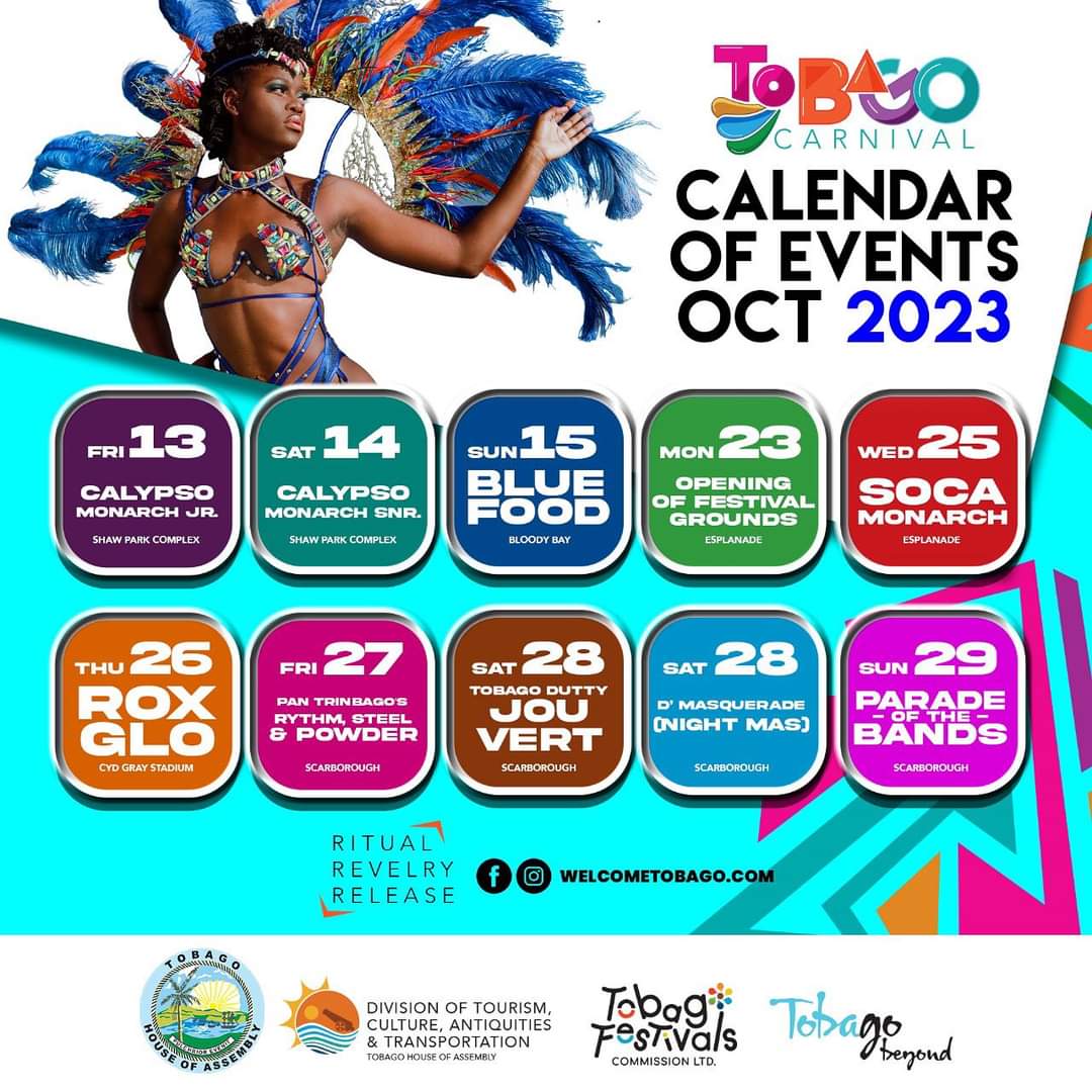 DTACITHA's tweet photo. The Carnival sweet like Tobago! 🔥🔥

Here’s your #TobagoCarnival2023 Calendar of Events 🗓️ 

#TobagoCarnival #CalendarOfEvents #BagoMas #PartyIsland #Tobago https://t.co/XgltISIHOo