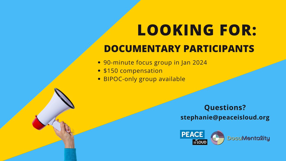 📣 Calling all #documentary participants! We're partnering with #DocuMentality on a study about how we can better support the mental health of doc film protagonists w/ focus groups in Jan 2024. Share with your community! Learn more: loom.ly/SMbBwkM