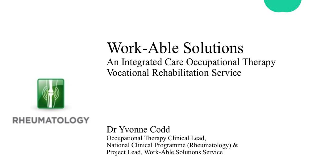 AOTI Rheumatic & Musculoskeletal Disorders AG (@aotirmdag) on Twitter photo @YvonneCodd will be presenting at <a href="/stjamesdublin/">St James's Hospital</a> SCOPe HSCP conference next Wed 20th Sept on our #slaintecare funded Work-Able Solutions service for clients with MSD & #arthritis currently running in <a href="/ot_svuh/">SVUH Occupational Therapy Dept</a> & <a href="/OT_NGH/">Occupational Therapy at Naas General Hospital</a> & soon in Waterford <a href="/GlennonOriel/">Oriel Glennon</a> #OT <a href="/WeHSCPs/">National HSCP Office, HSE</a> <a href="/IRHPS1/">IRHPS</a> @YvonneCodd will be presenting at <a href="/stjamesdublin/">St James's Hospital</a> SCOPe HSCP conference next Wed 20th Sept on our #slaintecare funded Work-Able Solutions service for clients with MSD & #arthritis currently running in <a href="/ot_svuh/">SVUH Occupational Therapy Dept</a> & <a href="/OT_NGH/">Occupational Therapy at Naas General Hospital</a> & soon in Waterford <a href="/GlennonOriel/">Oriel Glennon</a> #OT <a href="/WeHSCPs/">National HSCP Office, HSE</a> <a href="/IRHPS1/">IRHPS</a>