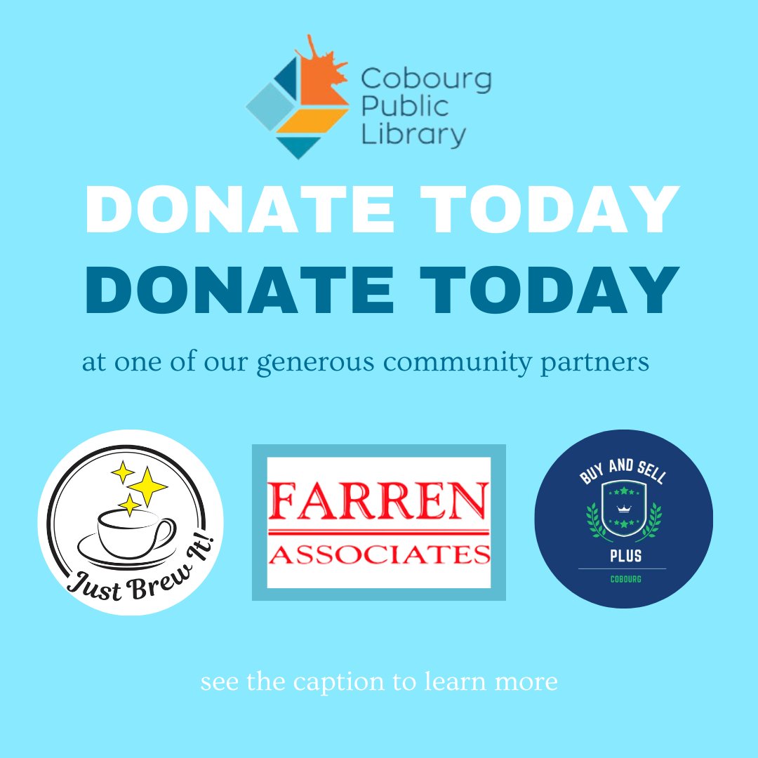 Support your library's programming and help us reach our goal by dropping off your donations at our generous community partners: Cobourg Buy and Sell Plus, Farren Associates, and Cobourg Just Brew It. Together, we can make a difference! 👍📷 #LibrarySupport